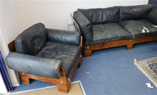 A 1960s Norwegian rosewood veneered sofa and armchair ensuite,